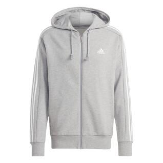 Sweatshirt hooded zipped fleece adidas Essentials 3-Stripes
